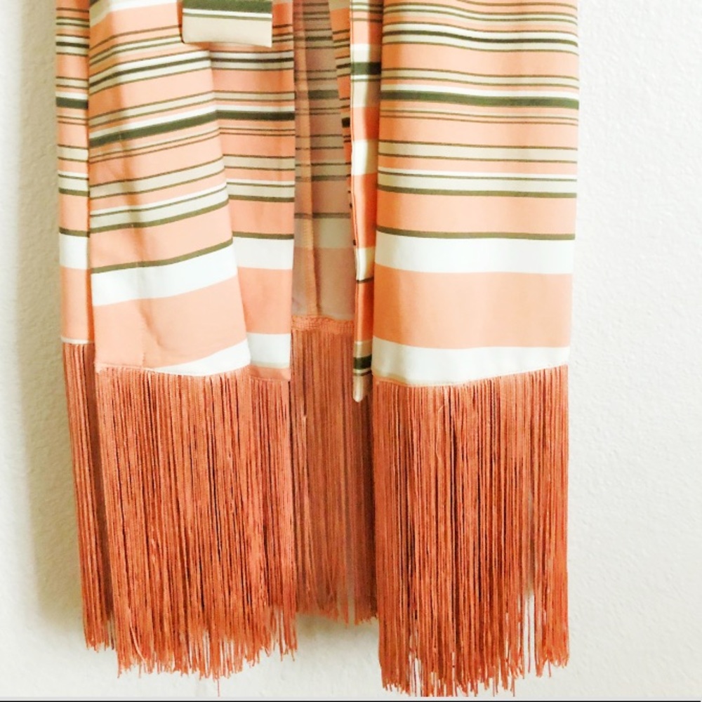 7th Avenue Striped Fringed Kimono Jacket Robe - Picture 10 of 13